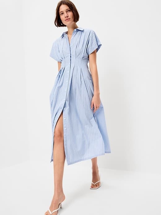 Pintuck-Waist Midi Shirt Dress — view 3