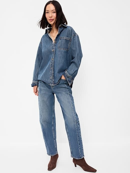 Oversized Boyfriend Button-Down Jean Shirt — view 3