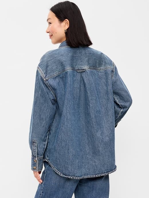 Oversized Boyfriend Button-Down Jean Shirt — view 2